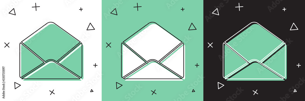 Set Envelope icon isolated on white and green, black background. Email message letter symbol. Vector