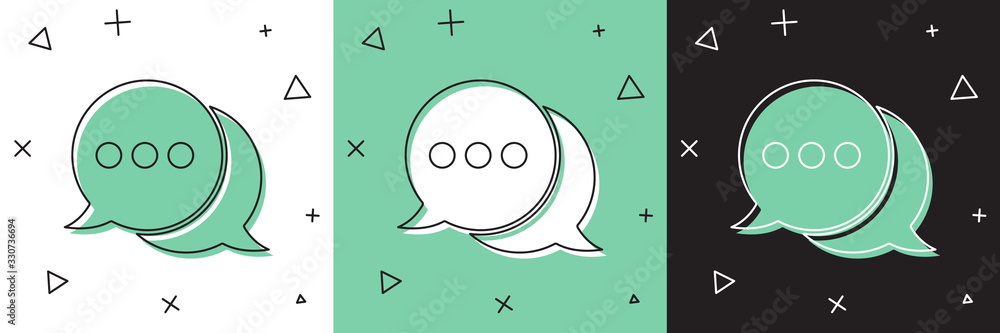 Set Speech bubble chat icon isolated on white and green, black background. Message icon. Communicati