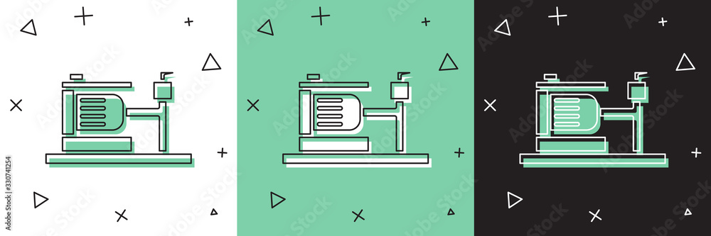 将电动水泵图标隔离在白色和绿色黑色背景上。矢量图