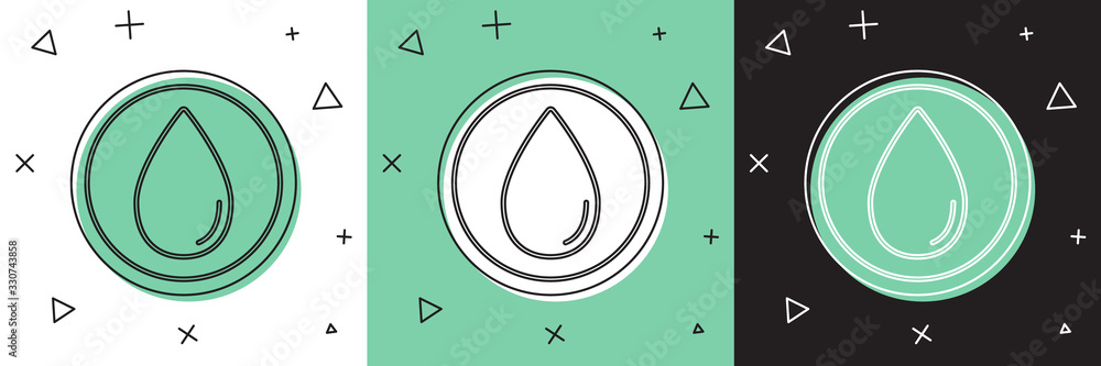 Set Water drop icon isolated on white and green, black background. Vector Illustration