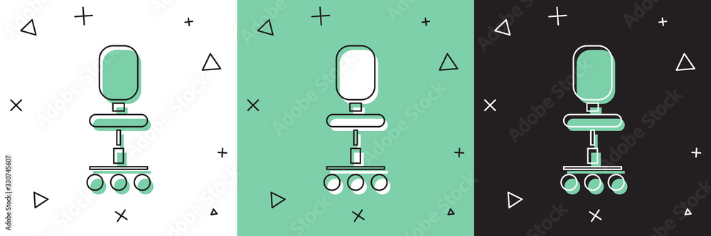 将办公椅图标隔离在白色和绿色黑色背景上。矢量插图