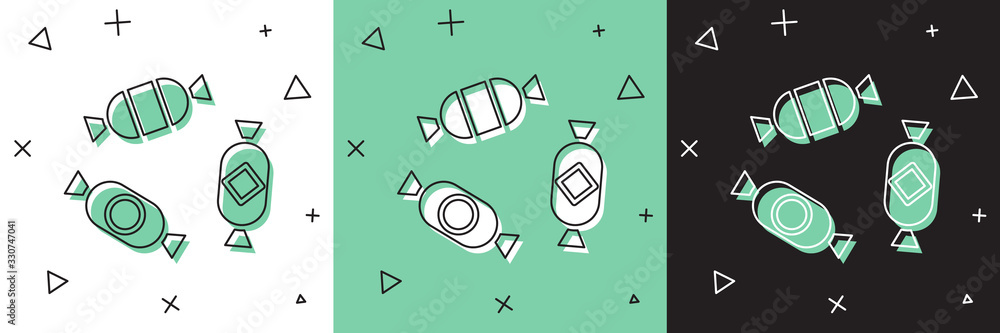 Set Candy icon isolated on white and green, black background. Vector Illustration