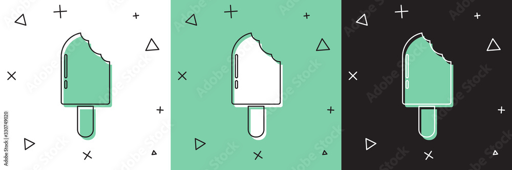 Set Ice cream icon isolated on white and green, black background. Sweet symbol. Vector Illustration