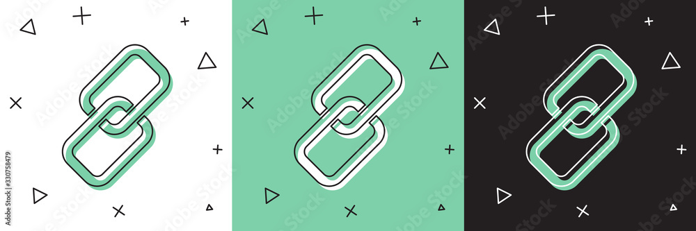 Set Chain link icon isolated on white and green, black background. Link single. Vector Illustration