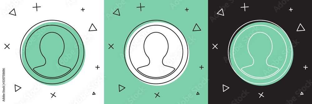 Set Create account screen icon isolated on white and green, black background. Vector Illustration