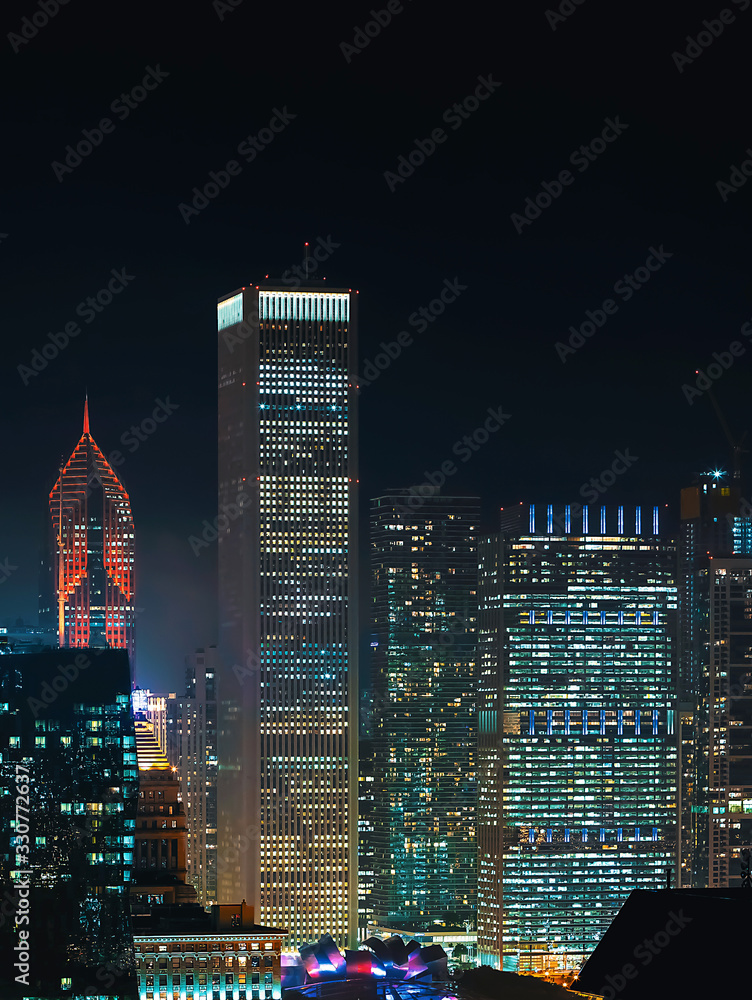 Downtown chicago cityscape skyscrapers skyline at night