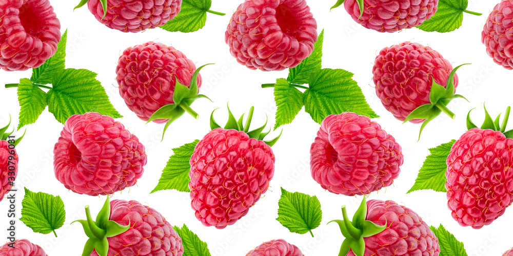 Raspberry seamless pattern isolated on white background