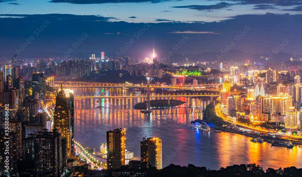 Night view of Chongqing Architecture and urban skyline..