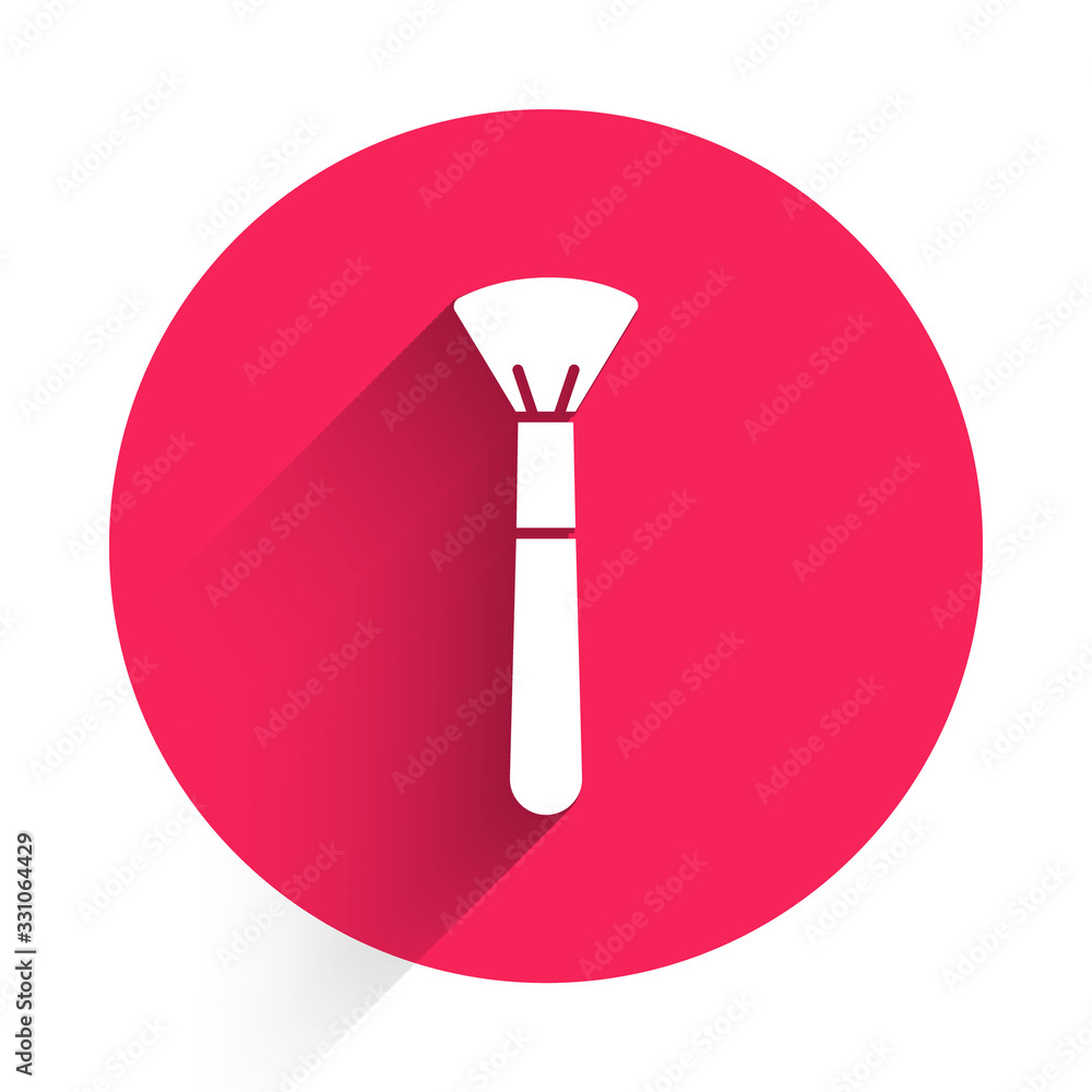 White Makeup brush icon isolated with long shadow. Red circle button. Vector Illustration