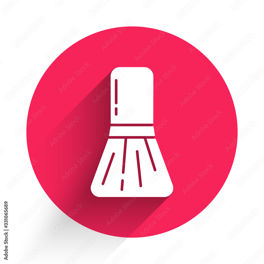 White Makeup brush icon isolated with long shadow. Red circle button. Vector Illustration