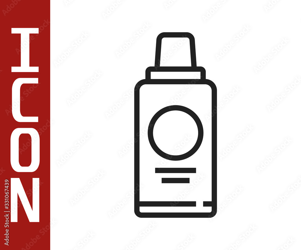 Black line Bottle of shampoo icon isolated on white background. Vector Illustration