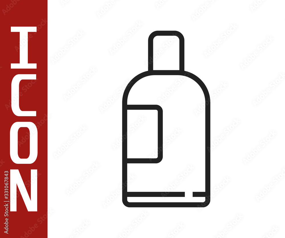 Black line Bottle of shampoo icon isolated on white background. Vector Illustration