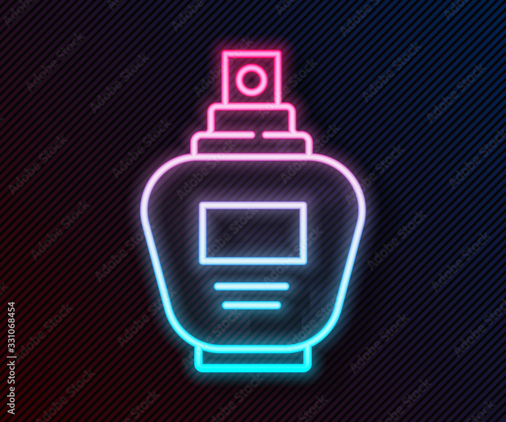 Glowing neon line Perfume icon isolated on black background. Vector Illustration