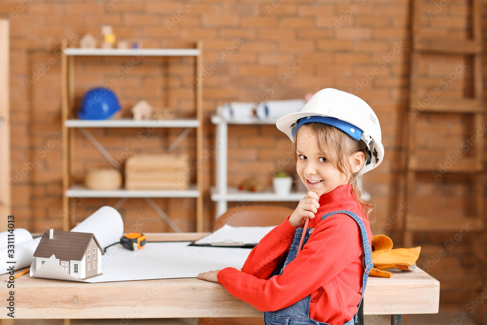 Cute little architect in office