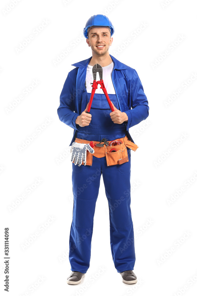 Handsome male worker on white background