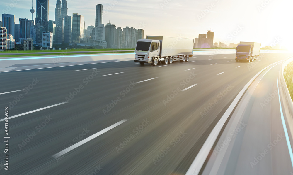 Two delivery truck run on the road