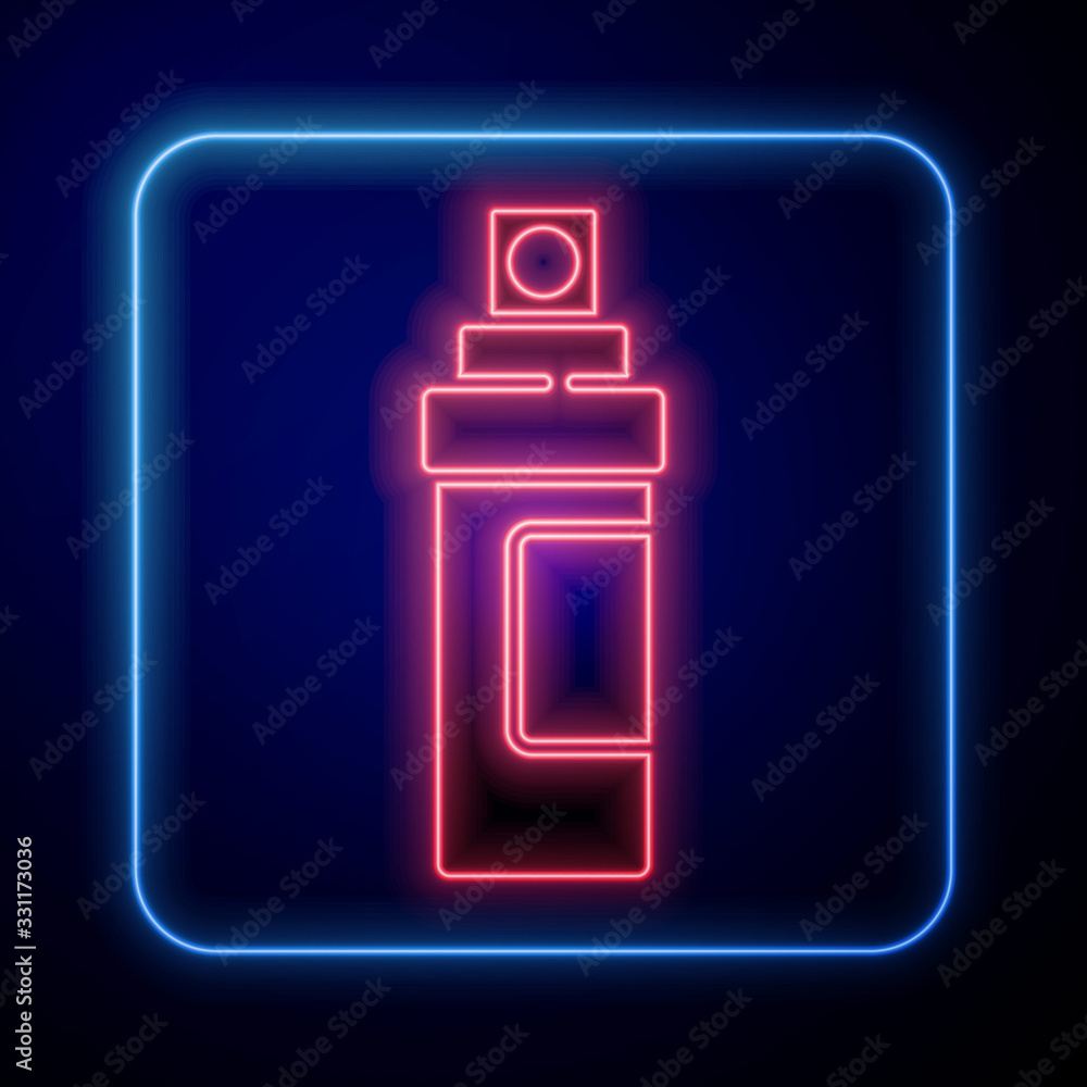 Glowing neon Perfume icon isolated on blue background. Vector Illustration