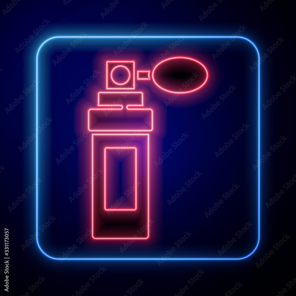 Glowing neon Perfume icon isolated on blue background. Vector Illustration