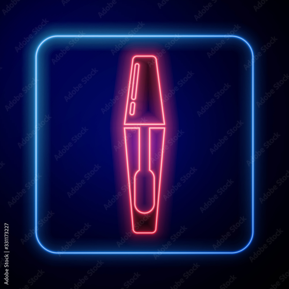 Glowing neon Mascara brush icon isolated on blue background. Vector Illustration