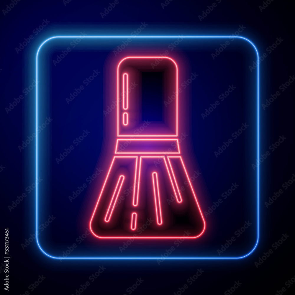 Glowing neon Makeup brush icon isolated on blue background. Vector Illustration