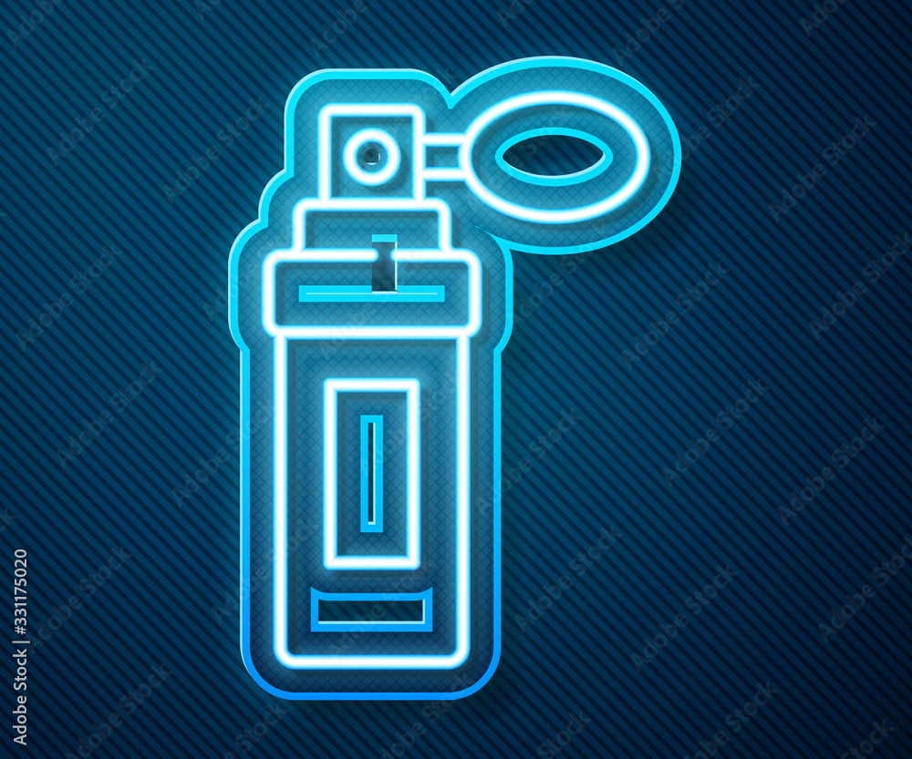 Glowing neon line Perfume icon isolated on blue background. Vector Illustration