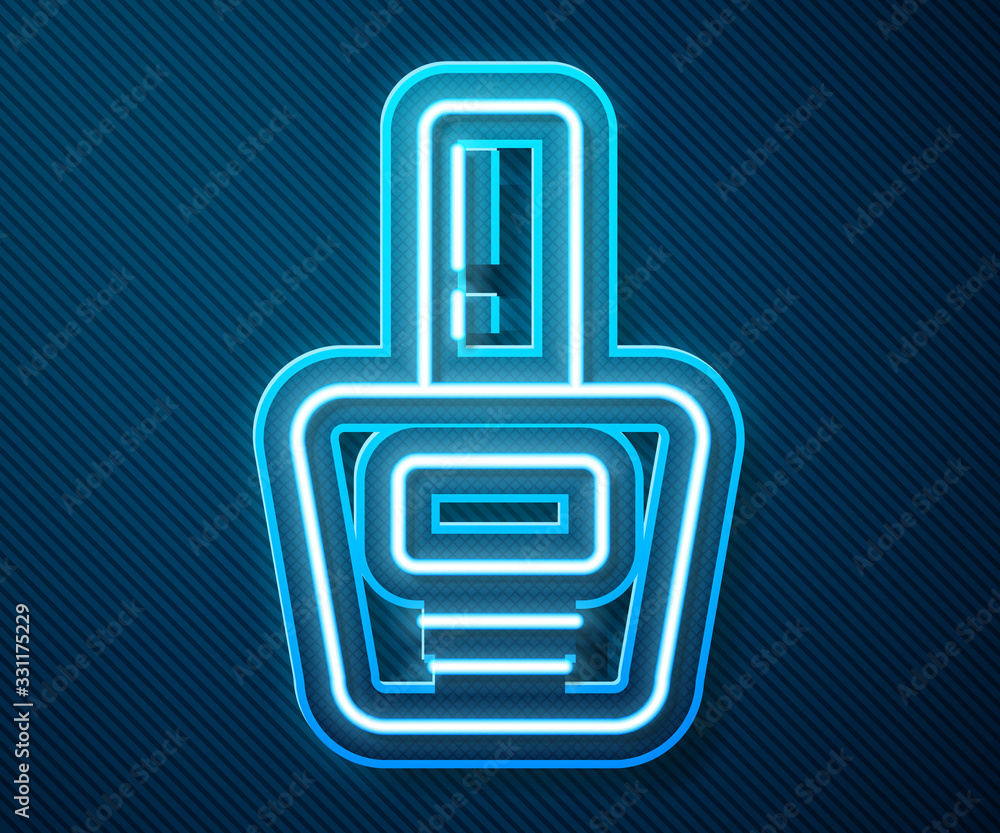 Glowing neon line Nail polish bottle icon isolated on blue background. Vector Illustration