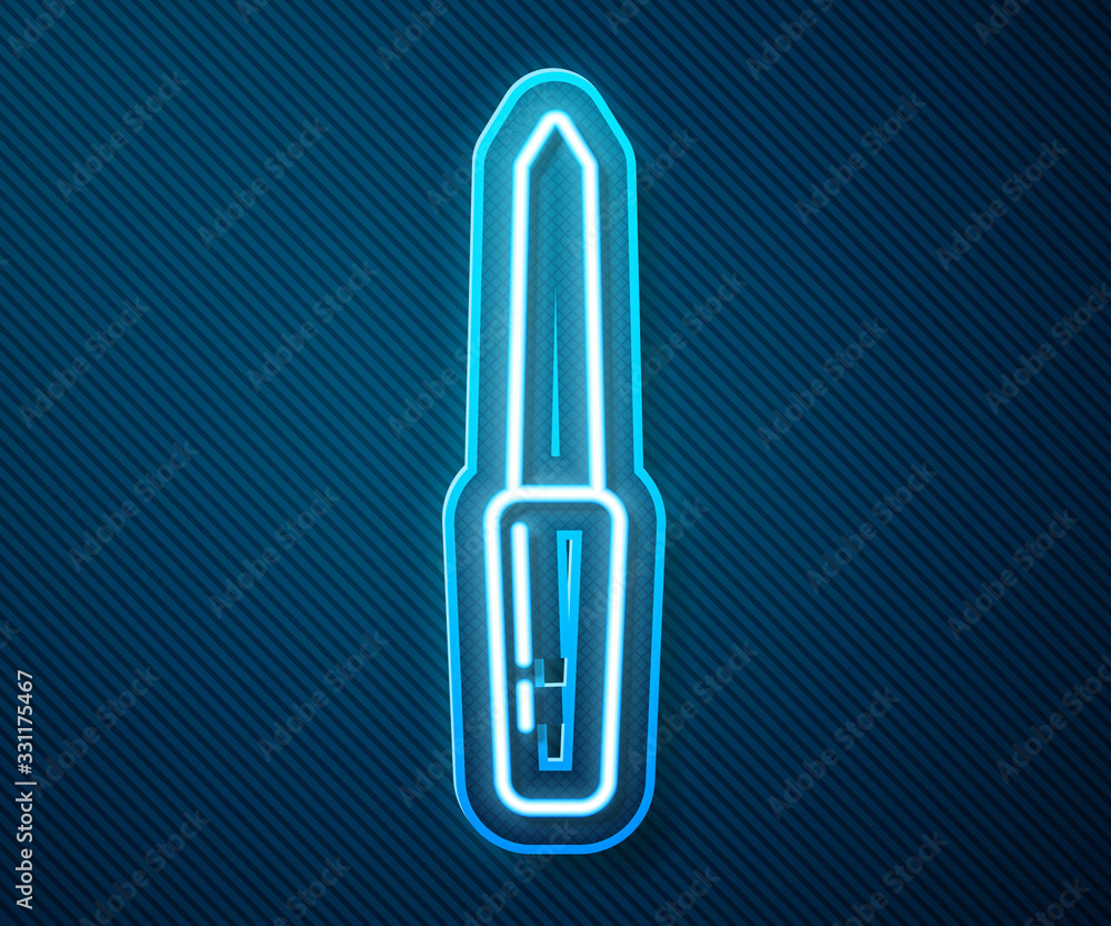 Glowing neon line Nail file icon isolated on blue background. Manicure tool. Vector Illustration