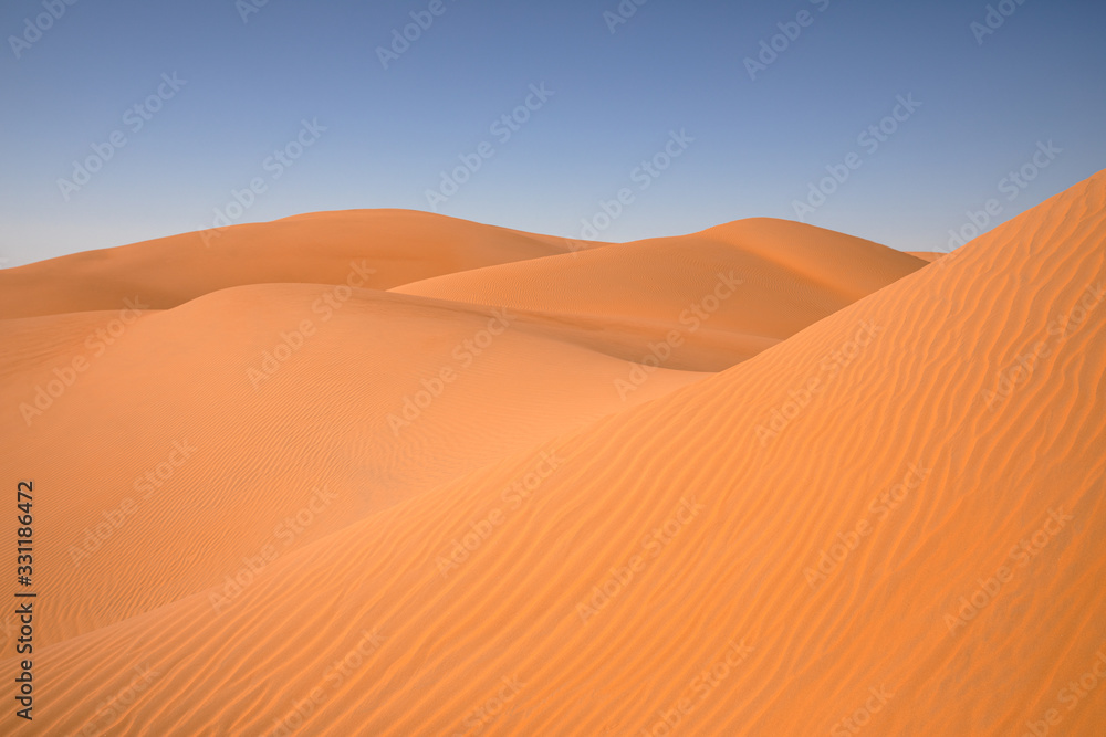 Abstract landscape with desert dunes on a sunny day. Liwa desert, Abu Dhabi, United Arab Emirates.