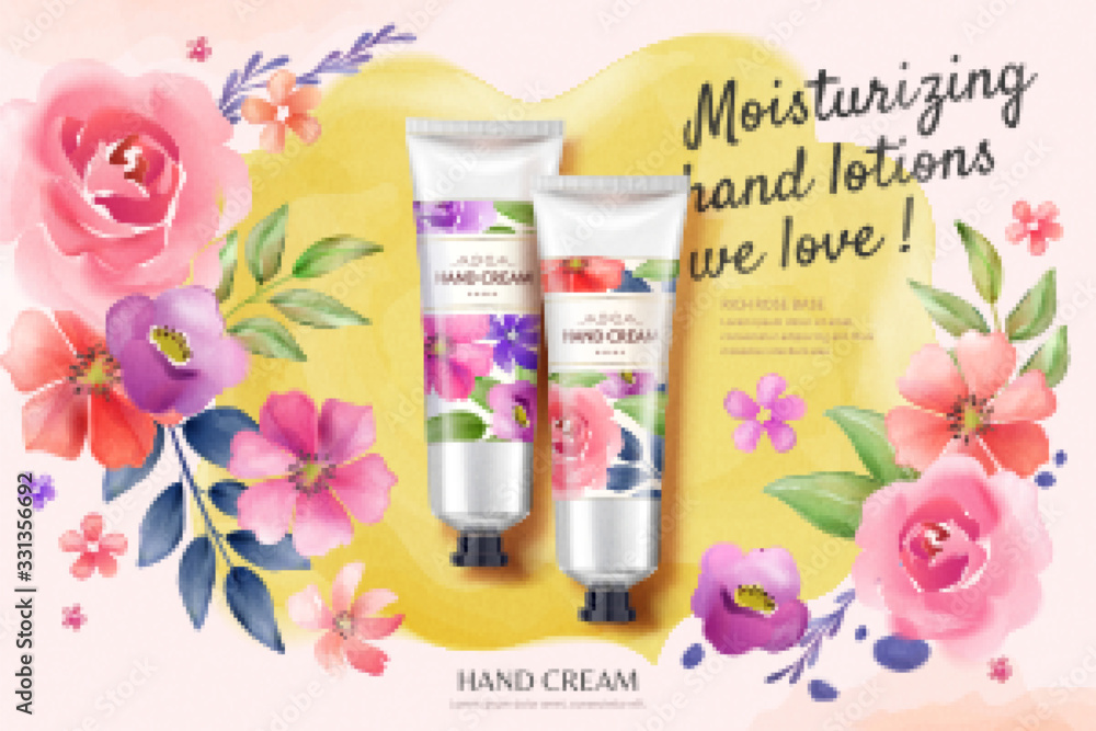 Watercolor floral hand cream ads