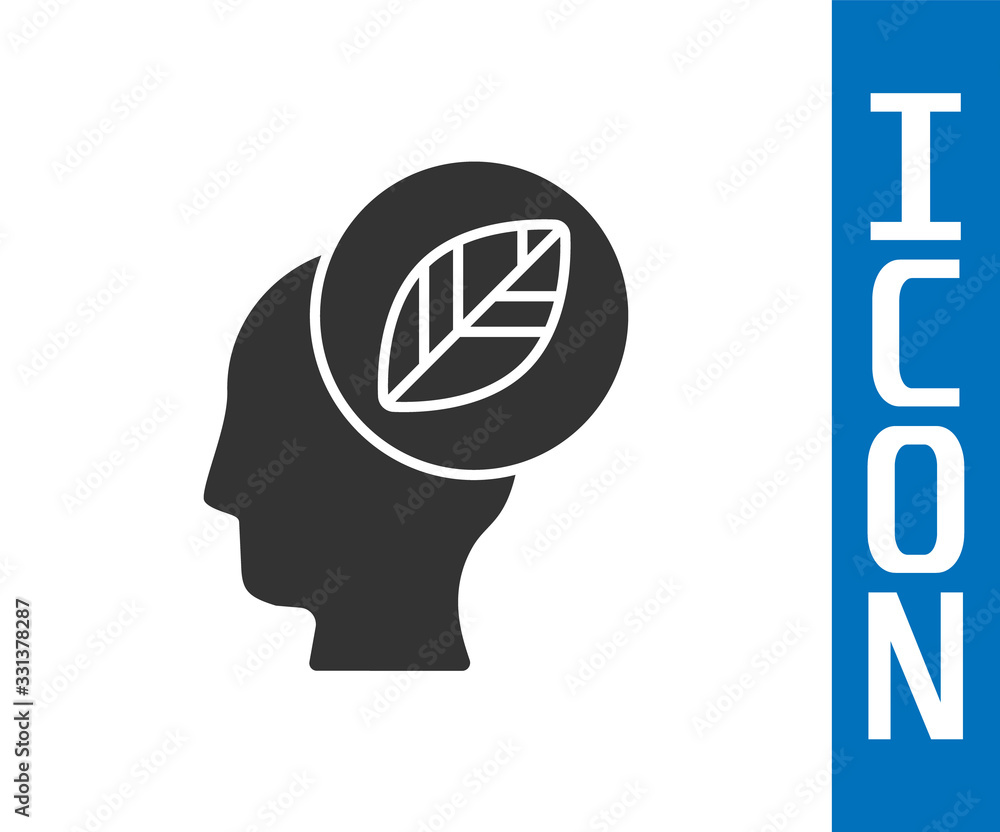 Grey Human head with leaf inside icon isolated on white background. Vector Illustration