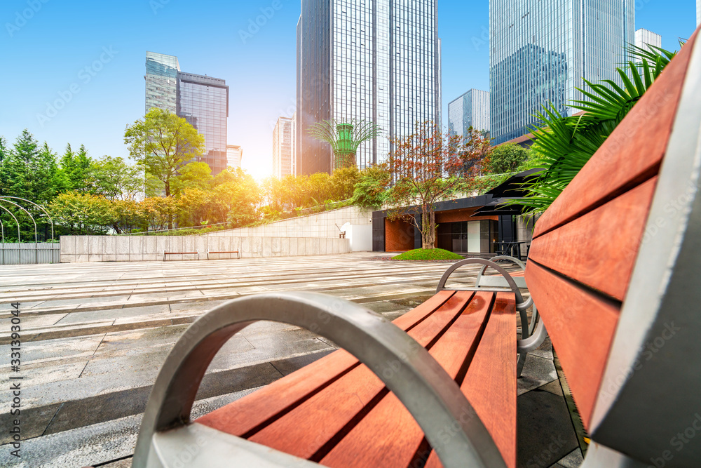 Street parks and modern buildings