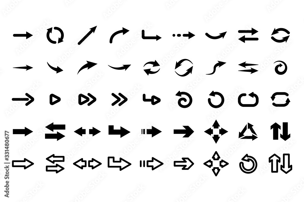 Web arrows. User pointer arrow sign, web interface pictograms, arrows collection for mobile apps, ui