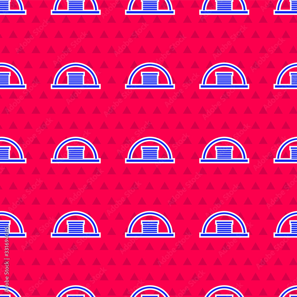 Blue Hangar icon isolated seamless pattern on red background. Vector Illustration