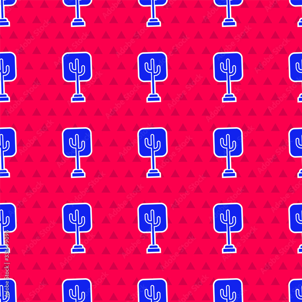 Blue Tree icon isolated seamless pattern on red background. Forest symbol. Vector Illustration