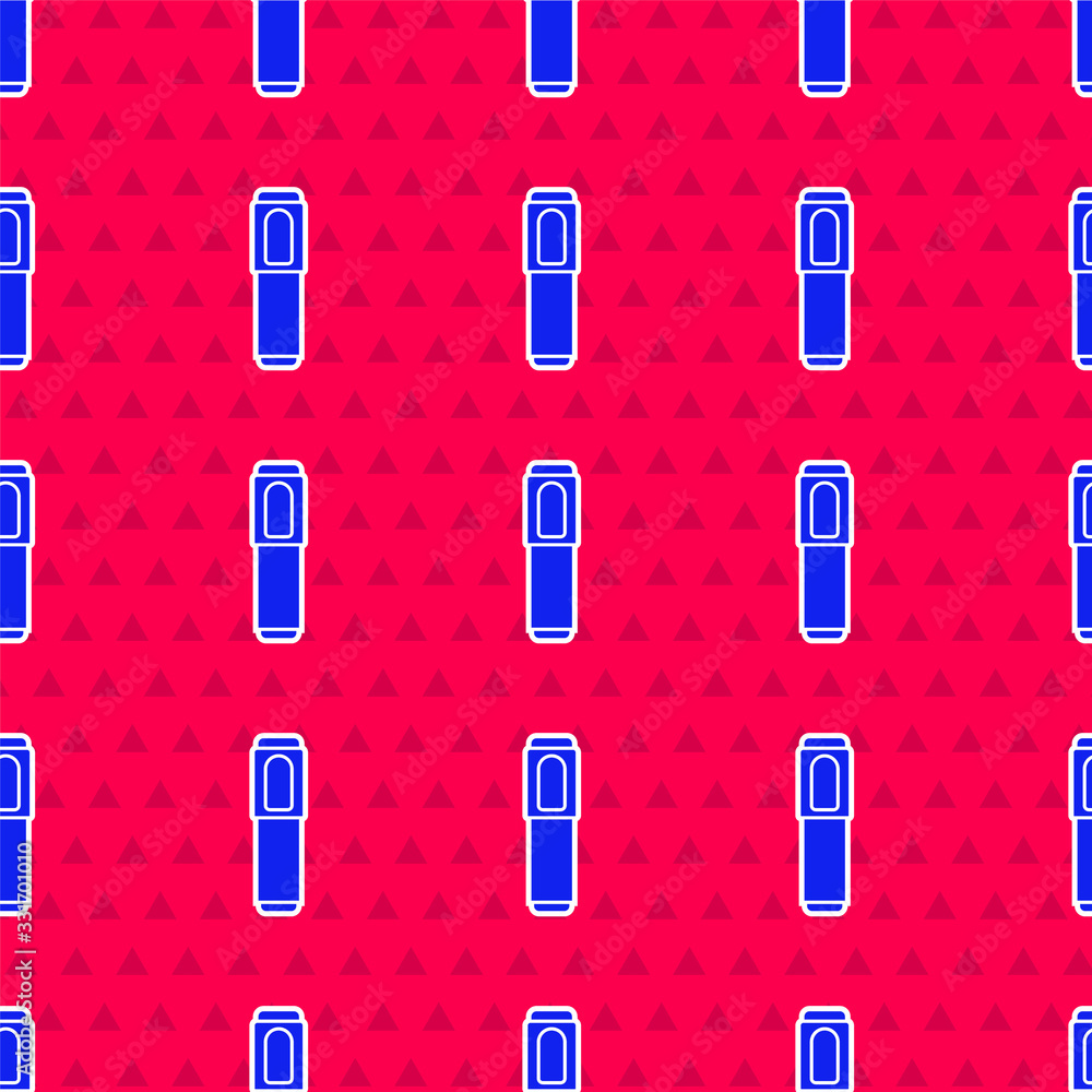 Blue Marker pen icon isolated seamless pattern on red background. Vector Illustration