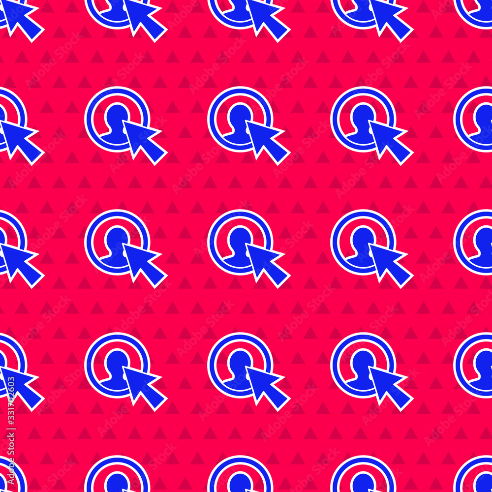 Blue User of man in business suit icon isolated seamless pattern on red background. Business avatar 