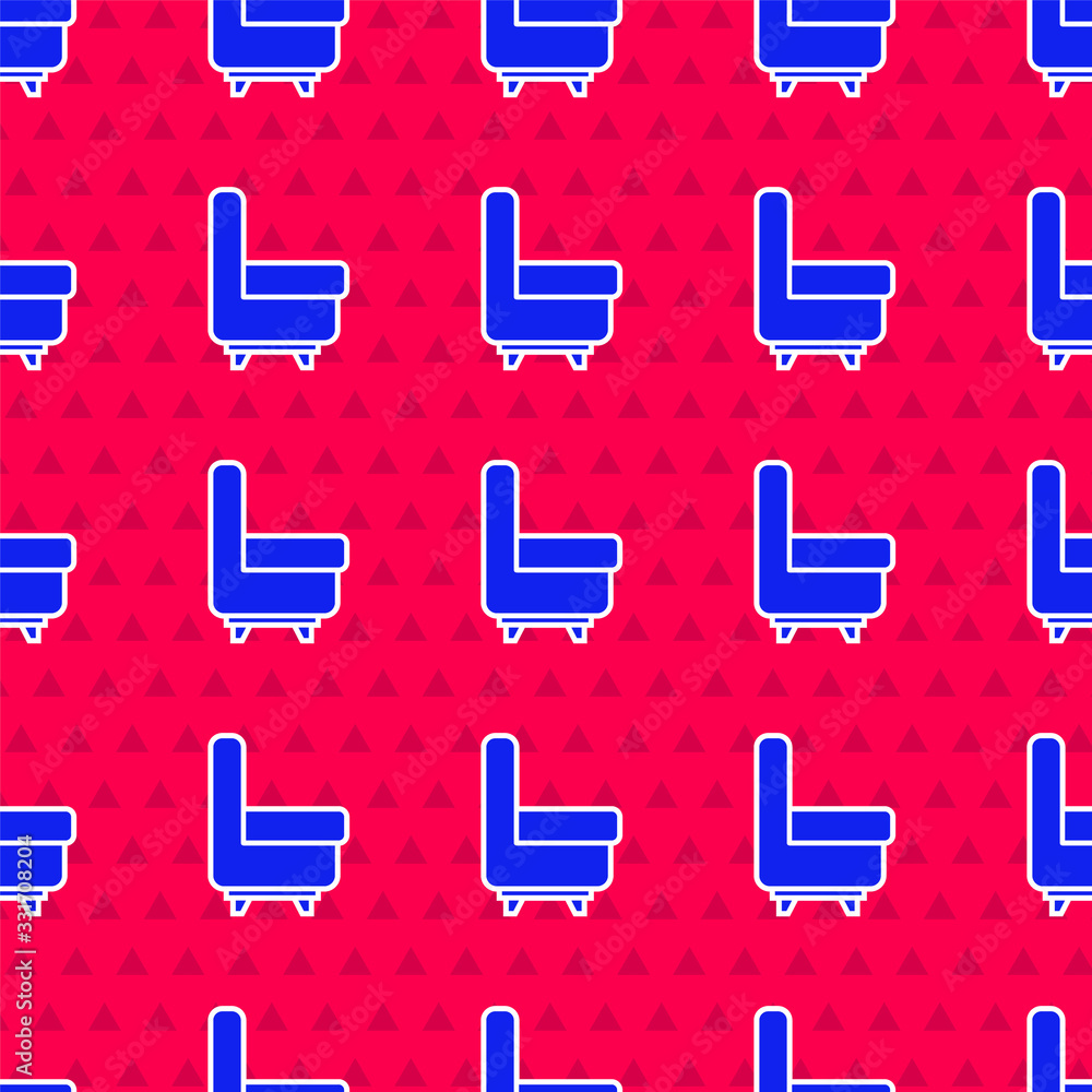 Blue Armchair icon isolated seamless pattern on red background. Vector Illustration