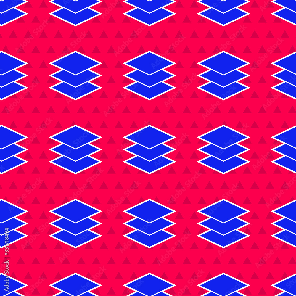 Blue Layers icon isolated seamless pattern on red background. Vector Illustration