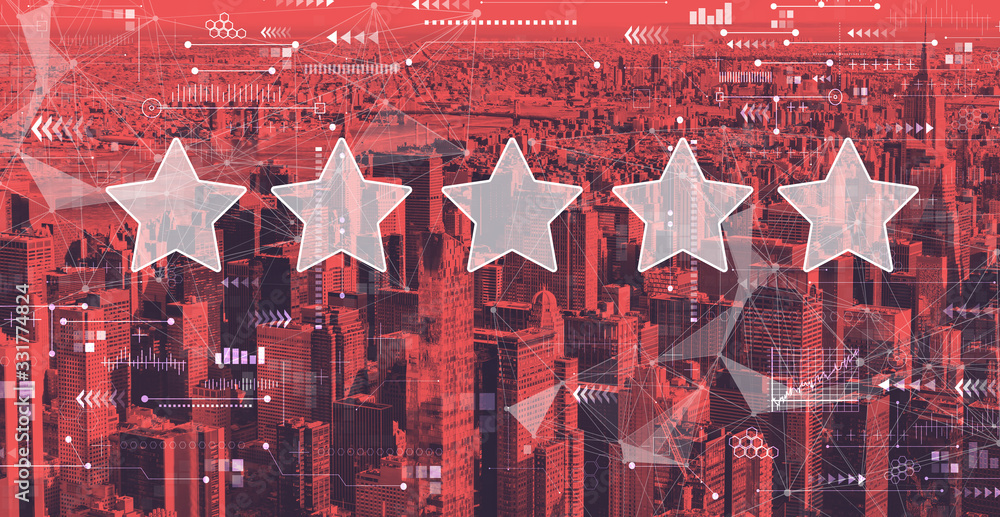 Rating star concept with the New York City skyline