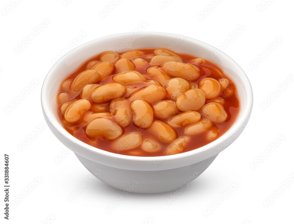 Baked beans in tomato sauce isolated on white background