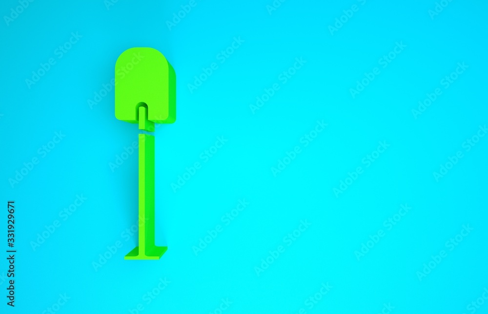 Green Shovel icon isolated on blue background. Gardening tool. Tool for horticulture, agriculture, f