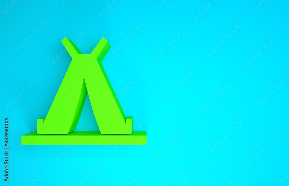 Green Traditional indian teepee or wigwam icon isolated on blue background. Indian tent. Minimalism 