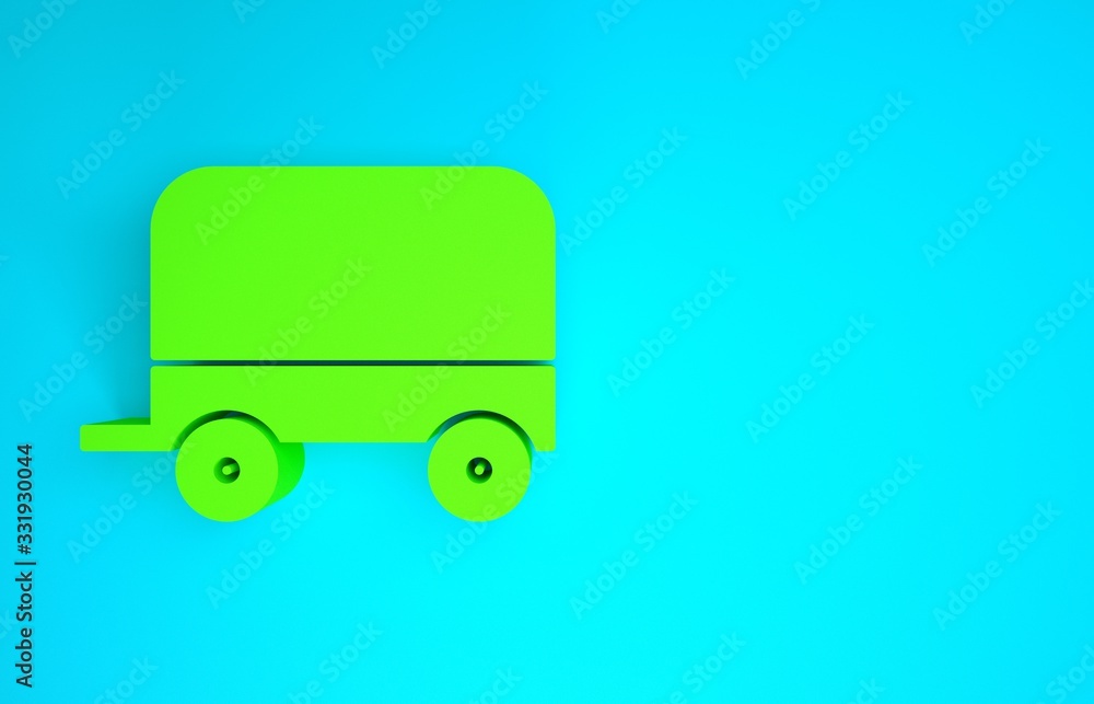 Green Wild west covered wagon icon isolated on blue background. Minimalism concept. 3d illustration 