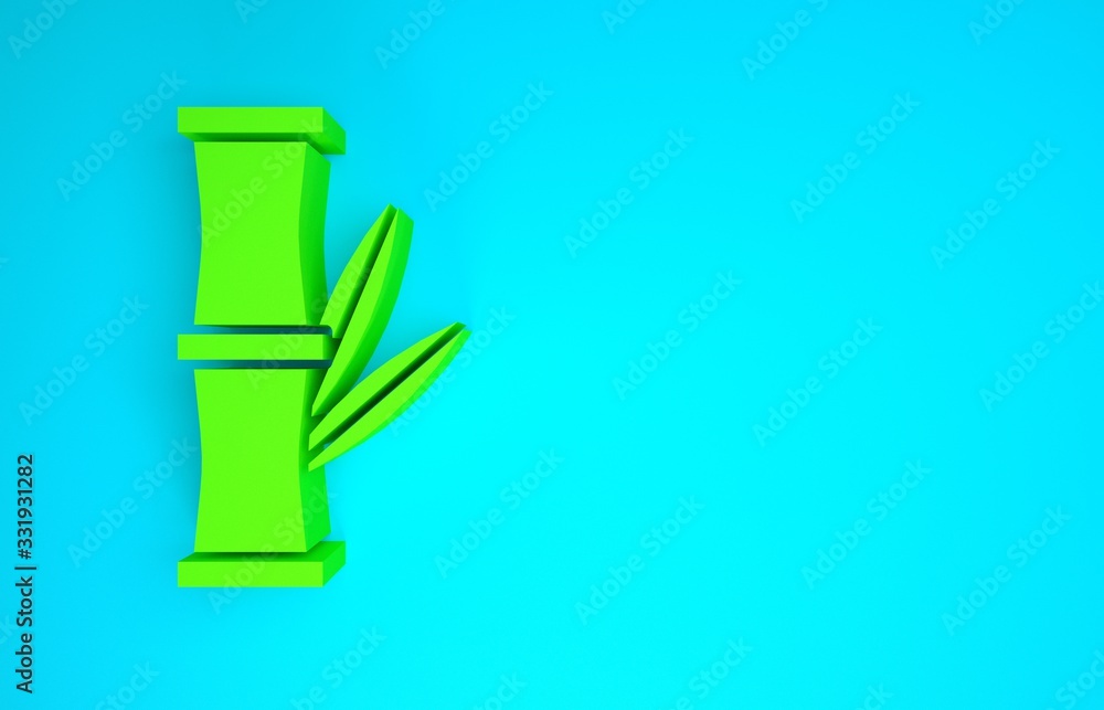 Green Bamboo icon isolated on blue background. Minimalism concept. 3d illustration 3D render