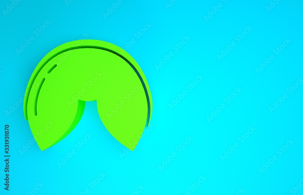 Green Chinese fortune cookie icon isolated on blue background. Asian traditional. Minimalism concept