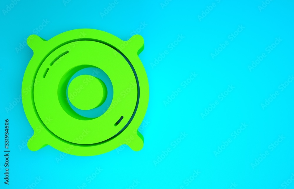 Green Stereo speaker icon isolated on blue background. Sound system speakers. Music icon. Musical co