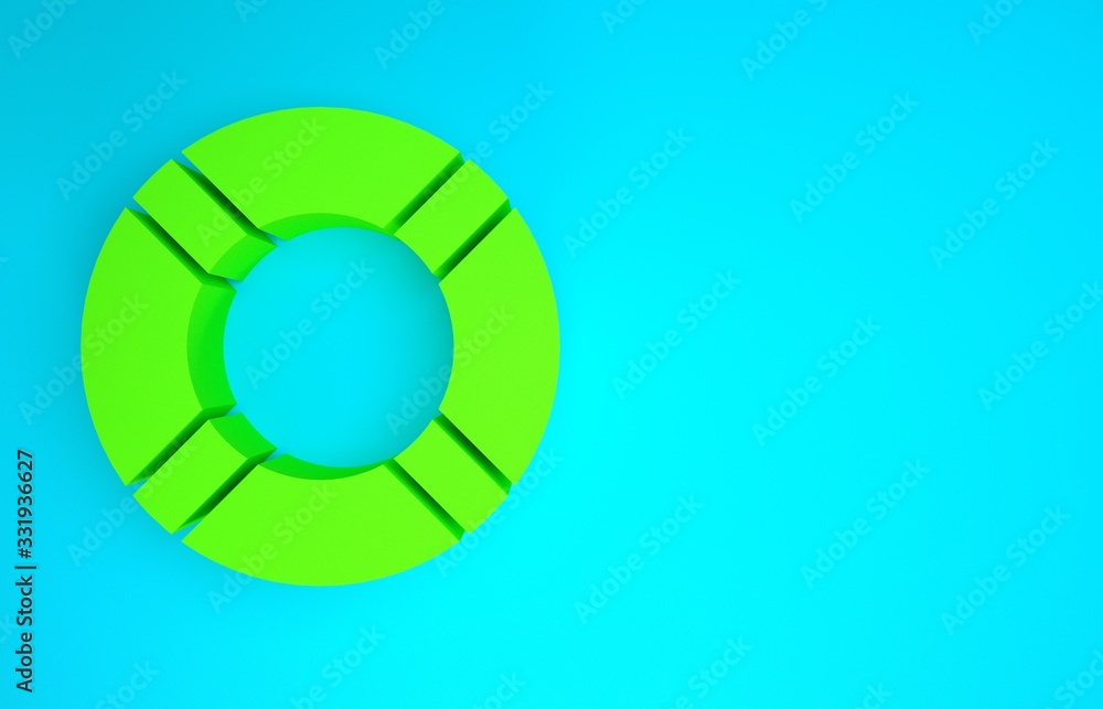 Green Lifebuoy icon isolated on blue background. Life saving floating lifebuoy for beach, rescue bel