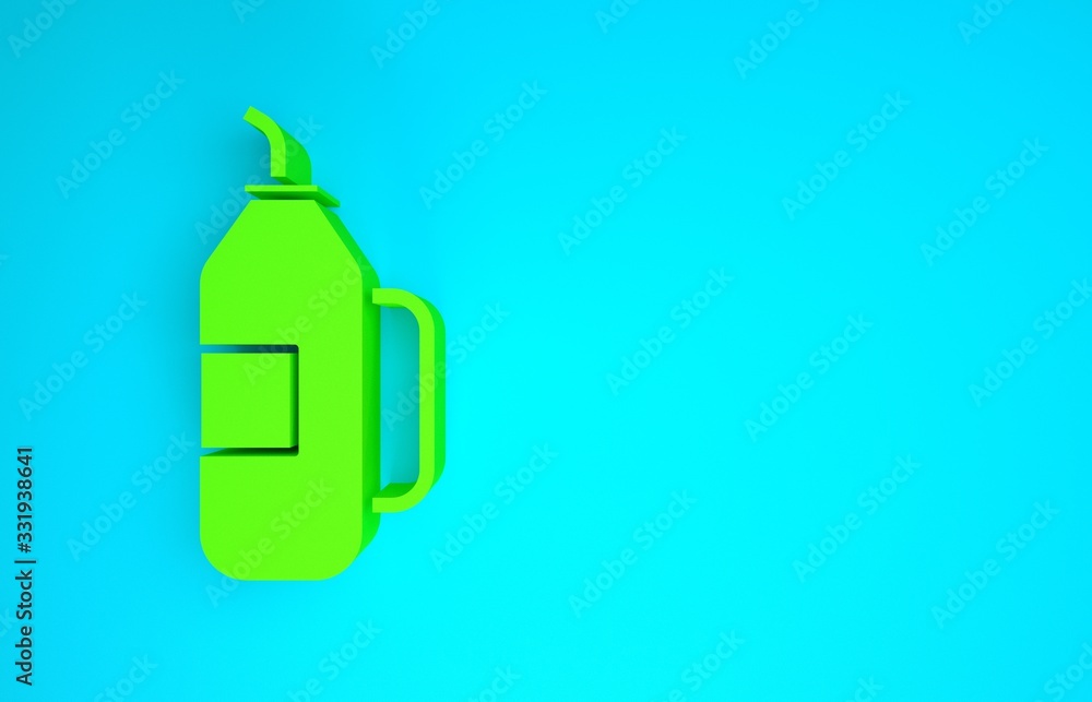 Green Fitness shaker icon isolated on blue background. Sports shaker bottle with lid for water and p