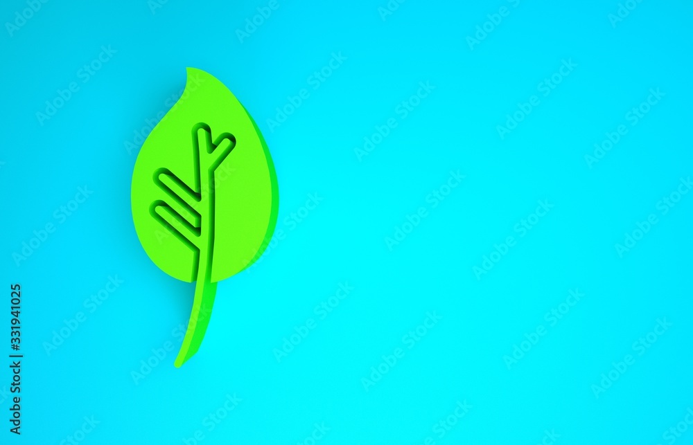 Green Leaf icon isolated on blue background. Leaves sign. Fresh natural product symbol. Minimalism c