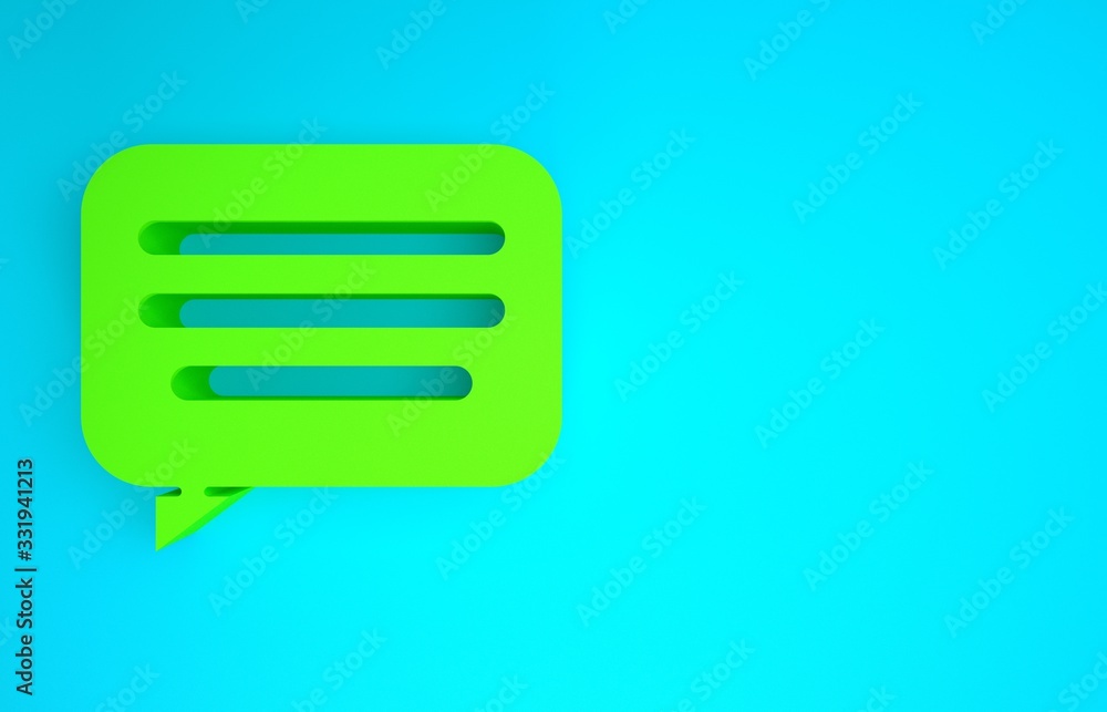 Green Speech bubble chat icon isolated on blue background. Message icon. Communication or comment ch